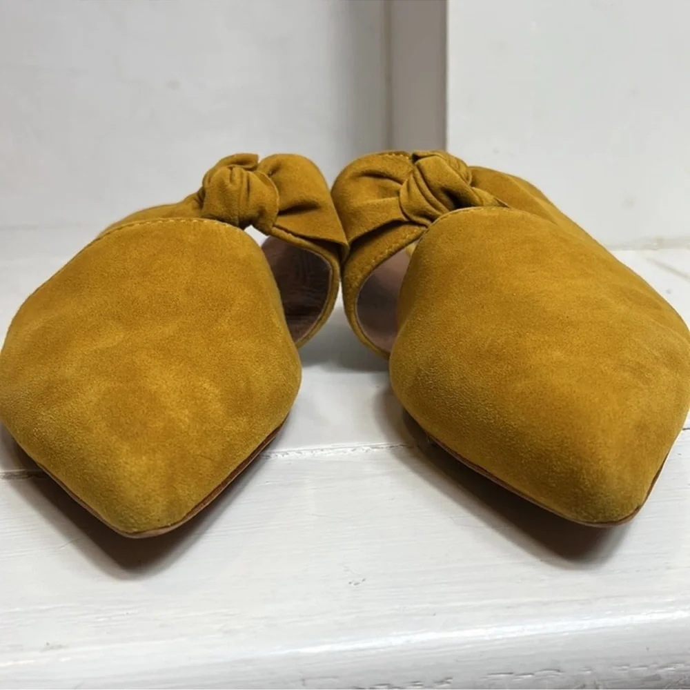 Jeffrey Campbell Genuine Leather Suede Gold Charlin Slide Slip On Bow Flats
